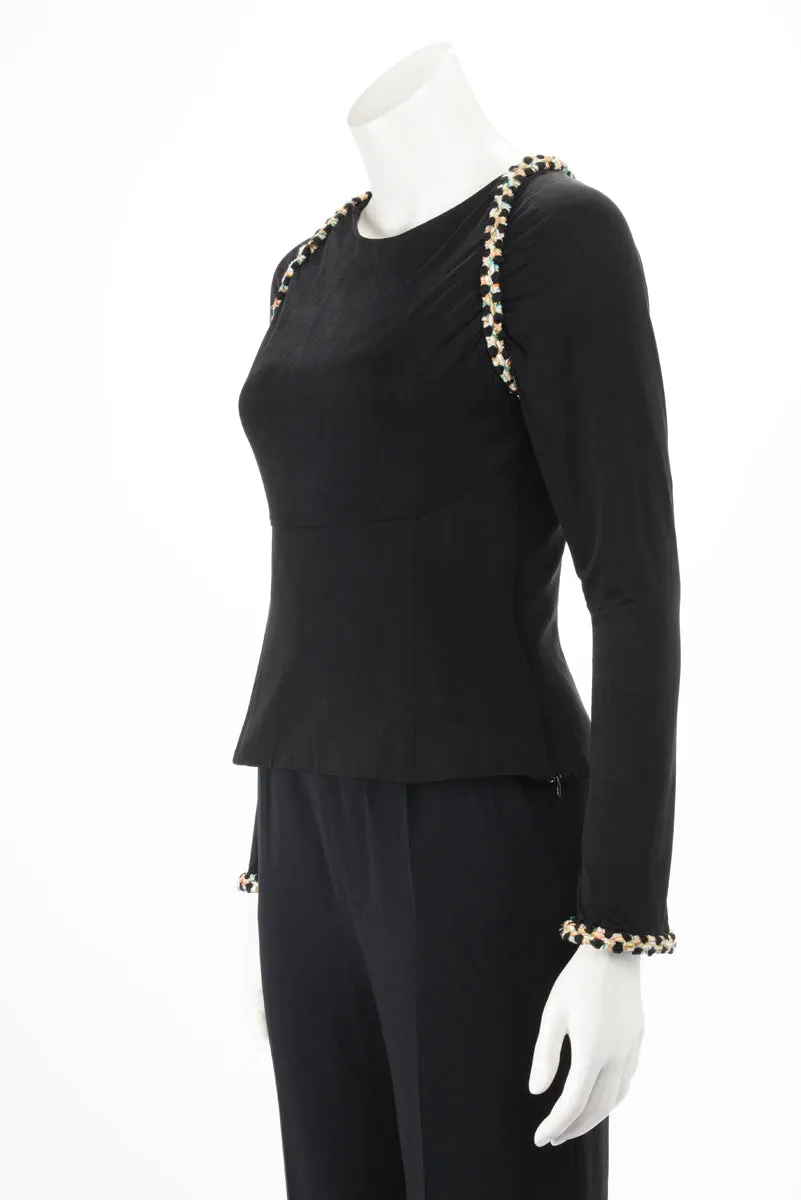 Chanel Black Silk Braided Trim Top FR 38