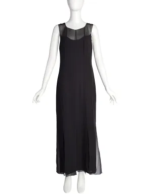 Chanel Vintage AW 1997 Sheer Black Silk Georgette Minimalist Column Dress