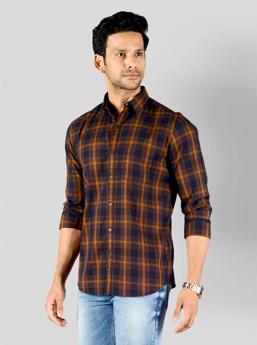 Chestnut Brown Checked Slim Fit Casual Shirt | JadeBlue