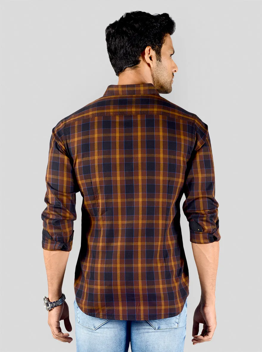 Chestnut Brown Checked Slim Fit Casual Shirt | JadeBlue