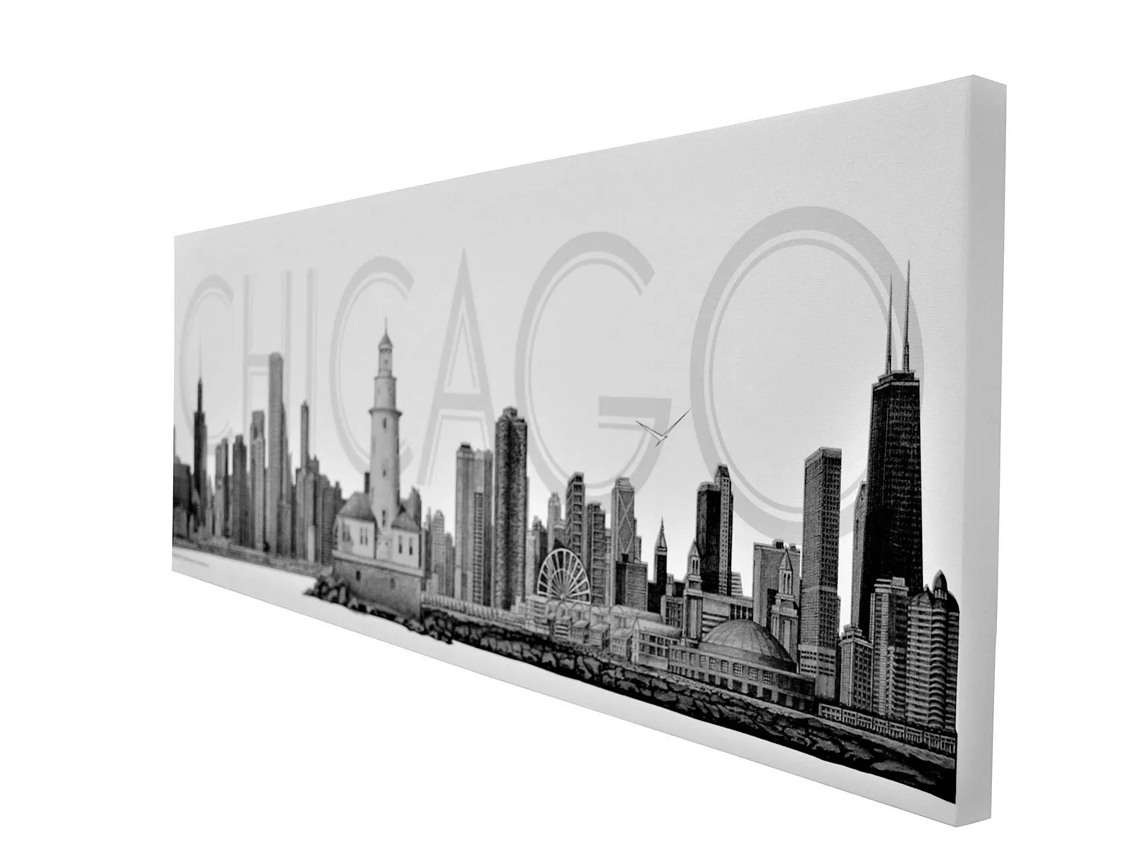 CHICAGO Skyline Canvas Fine Art Pencil Illustration With Frame