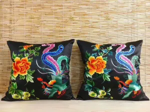 Chinese 100% hand embroidered Su Embroidery silk pillow covers flower phenix butterfly 1piece