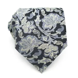 Classy Men Black Grey Floral Silk Tie