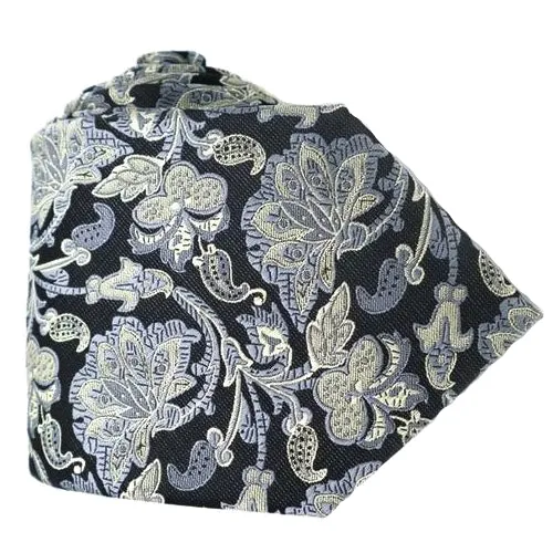 Classy Men Black Grey Floral Silk Tie