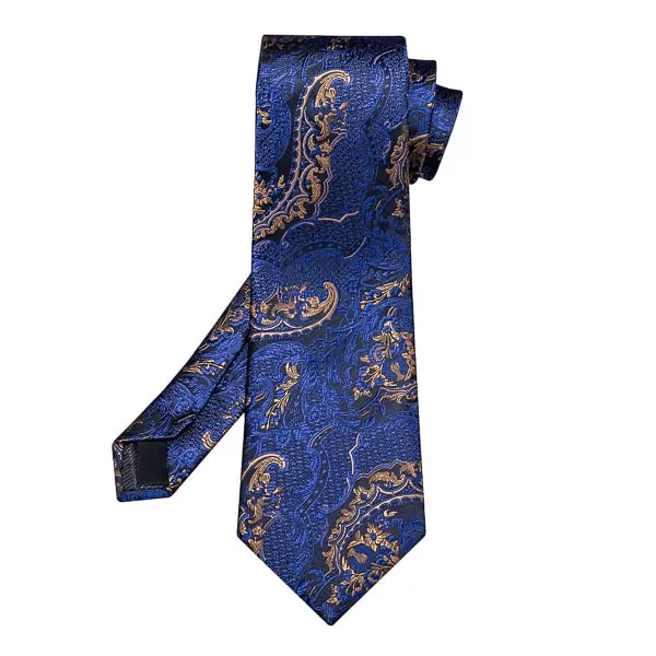 Classy Men Blue & Gold Floral Silk Tie