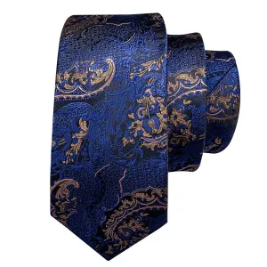 Classy Men Blue & Gold Floral Silk Tie