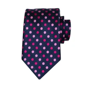 Classy Men Blue Pink Polka Dot Silk Tie