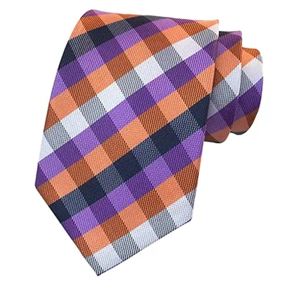 Classy Men Classic Purple Orange Check Silk Tie