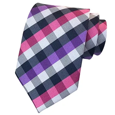 Classy Men Classic Purple Pink Check Silk Tie