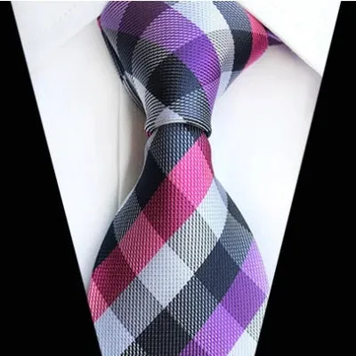 Classy Men Classic Purple Pink Check Silk Tie