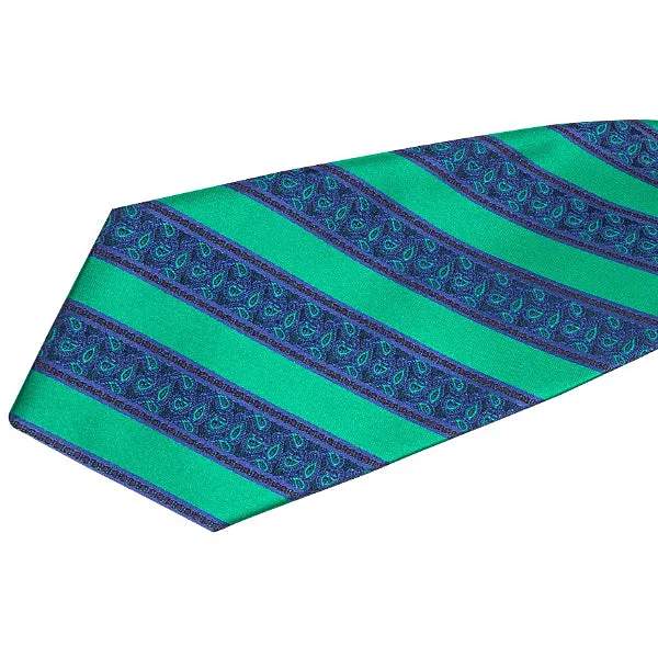 Classy Men Green & Blue Striped Paisley Silk Tie