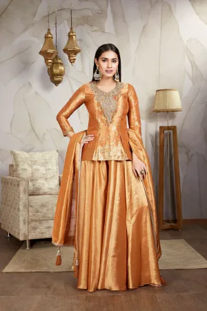 Copper Embellished Premium Brocade Silk Palazzo Set