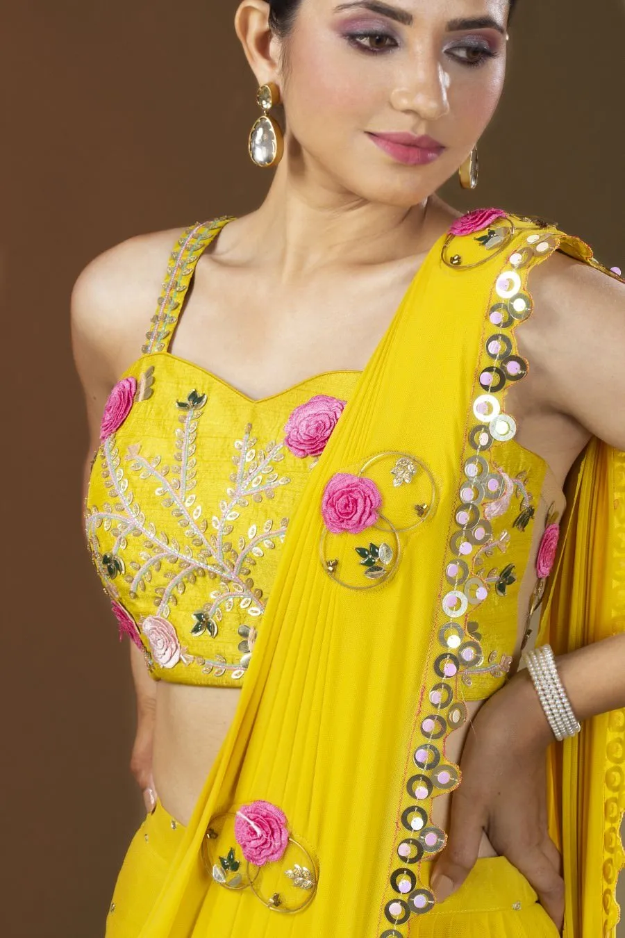 Corn Yellow Blouse And Sharara Attached Dupatta Set