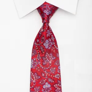 Countess Mara Mens Silk Necktie Blue Floral On Red Sparkling With Rhinestones