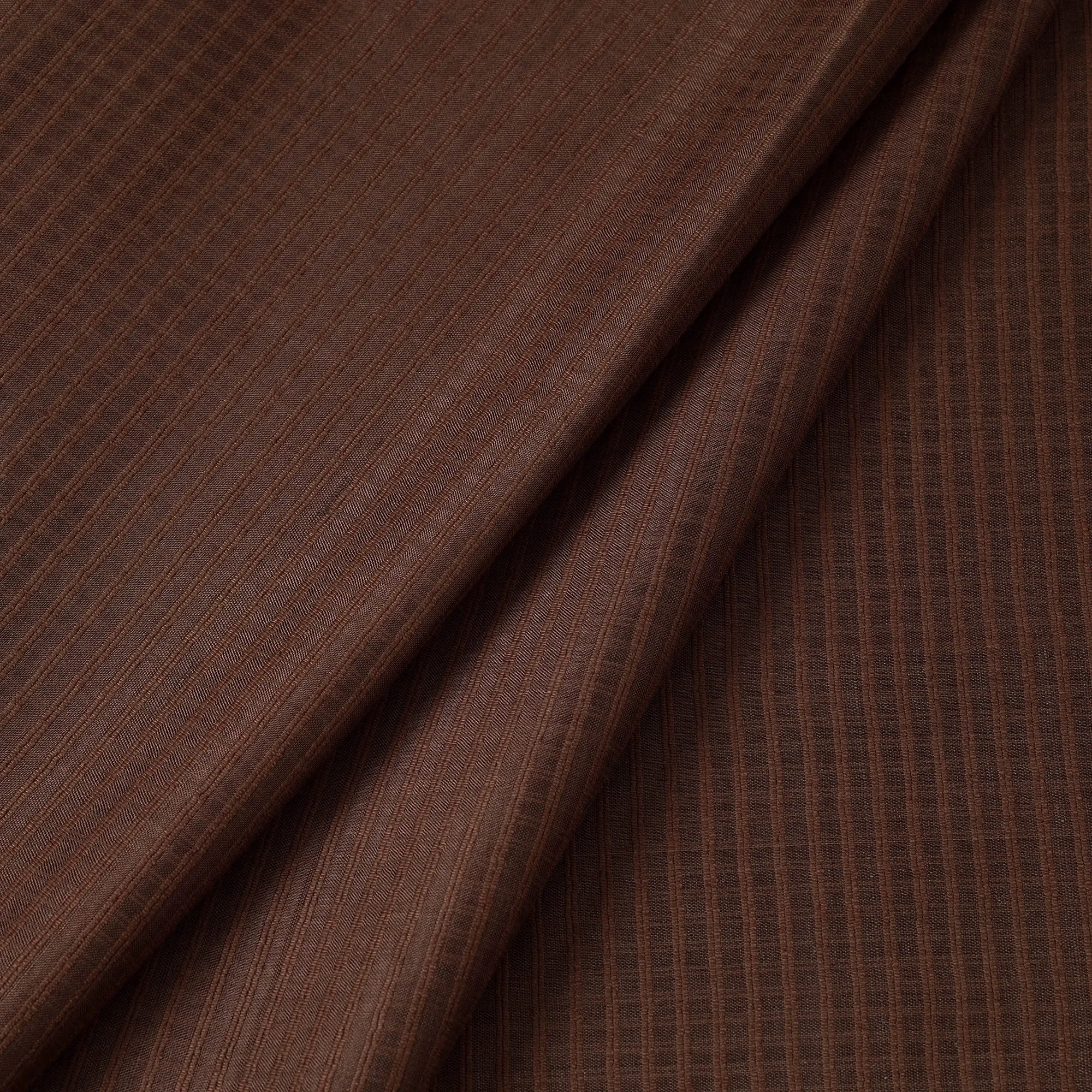 Dark Brown - Vidarbha Tussar Silk Checks Handloom Fabric