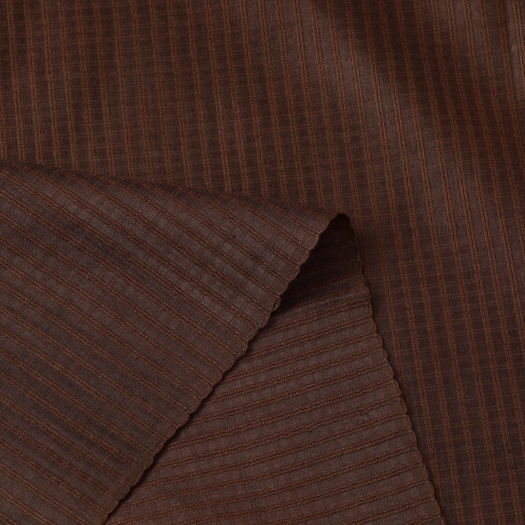 Dark Brown - Vidarbha Tussar Silk Checks Handloom Fabric