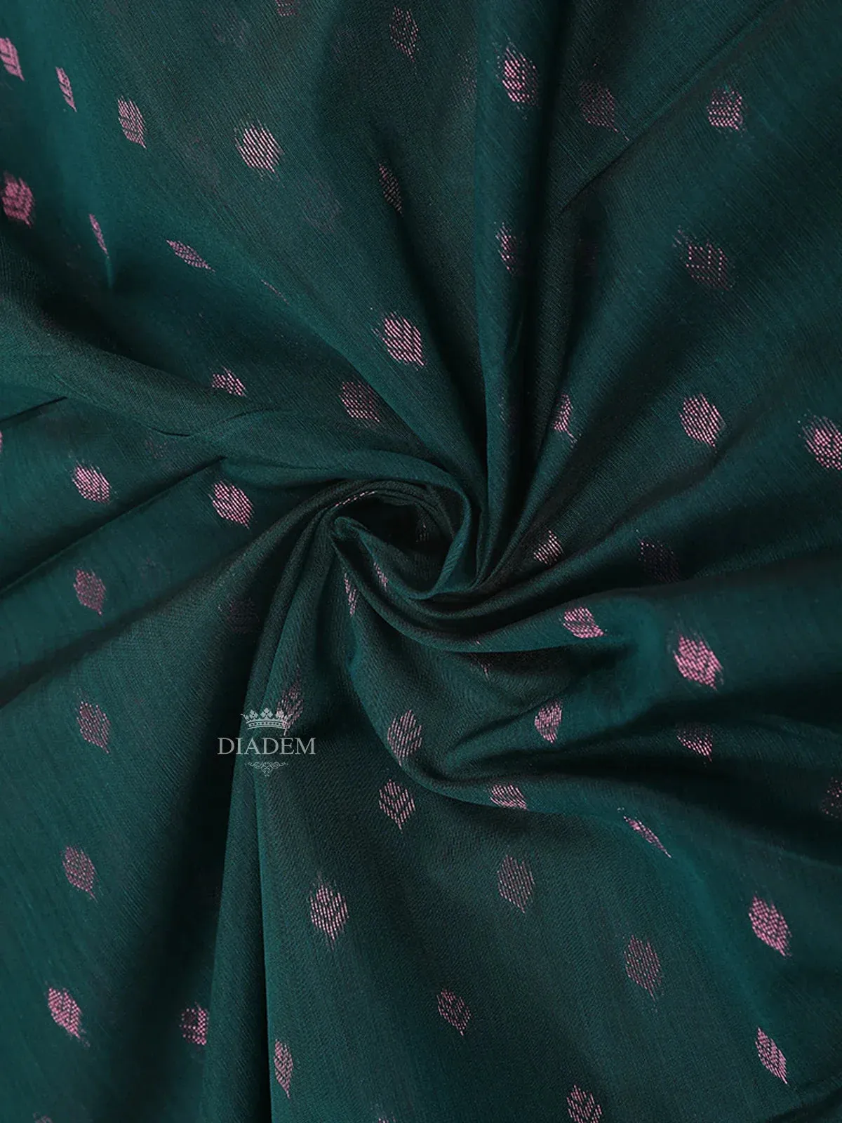 Dark Green Silk Cotton Saree with Leaf Motifs Design on the Body with Designed Border