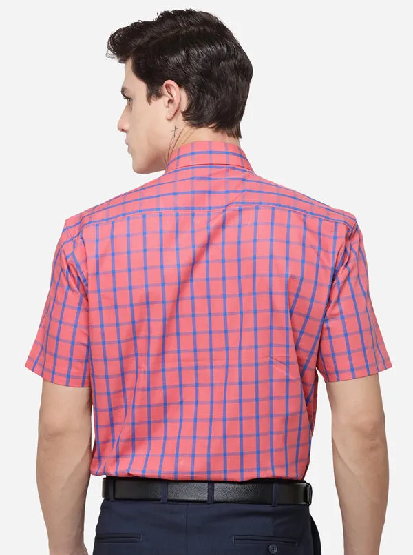 Dark Pink & Blue Checked Regular Fit Formal Shirt | JadeBlue