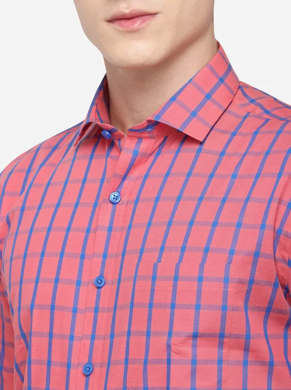 Dark Pink & Blue Checked Regular Fit Formal Shirt | JadeBlue