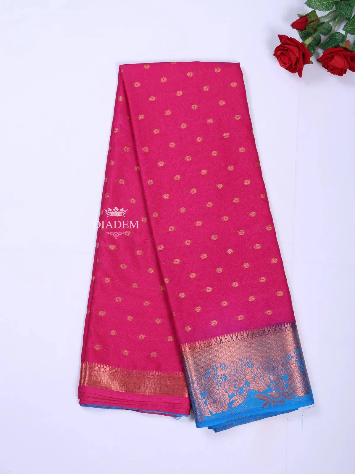 Dark Pink Art Silk Saree with Zari Butta on the body and Contrast Zari Border