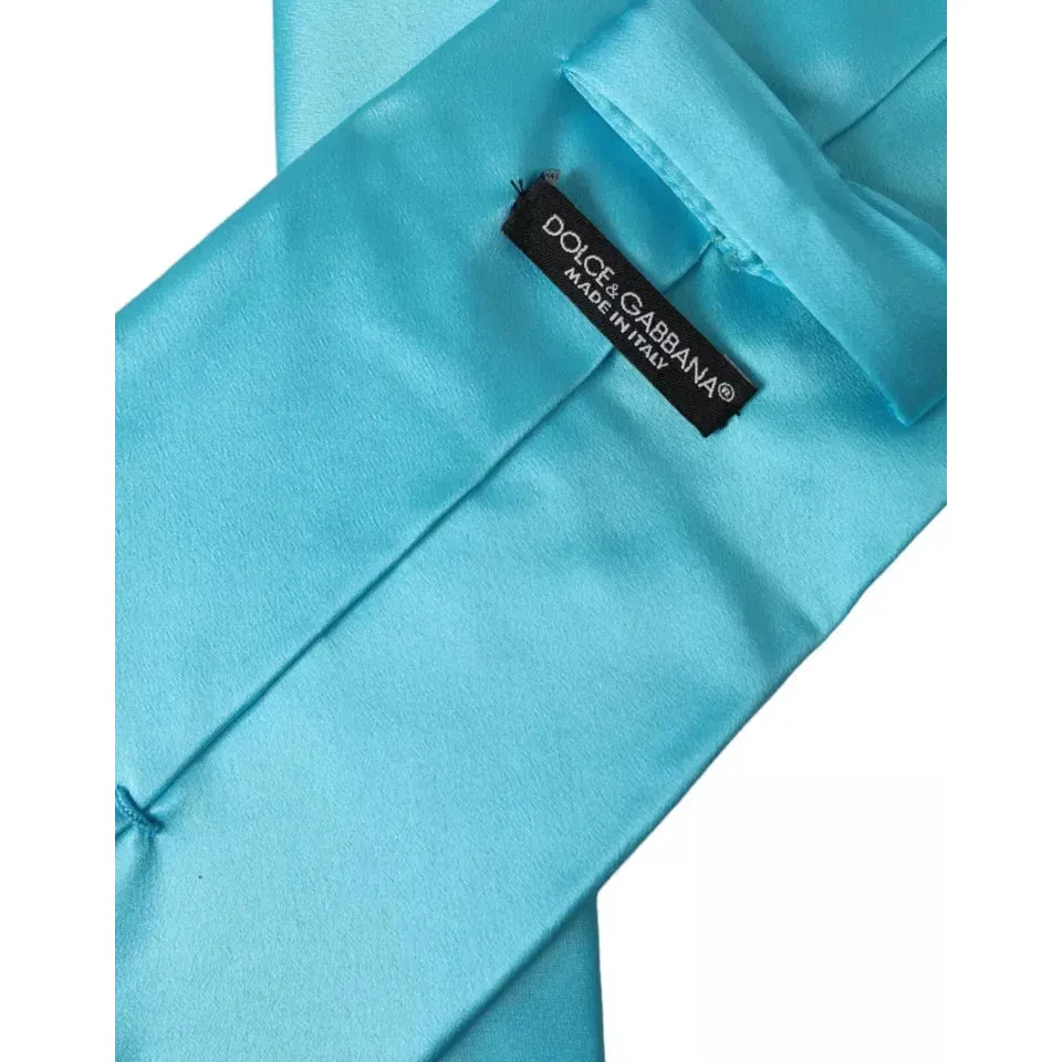 Dolce & Gabbana Light Blue Satin Silk Wide Adjustable Men Tie