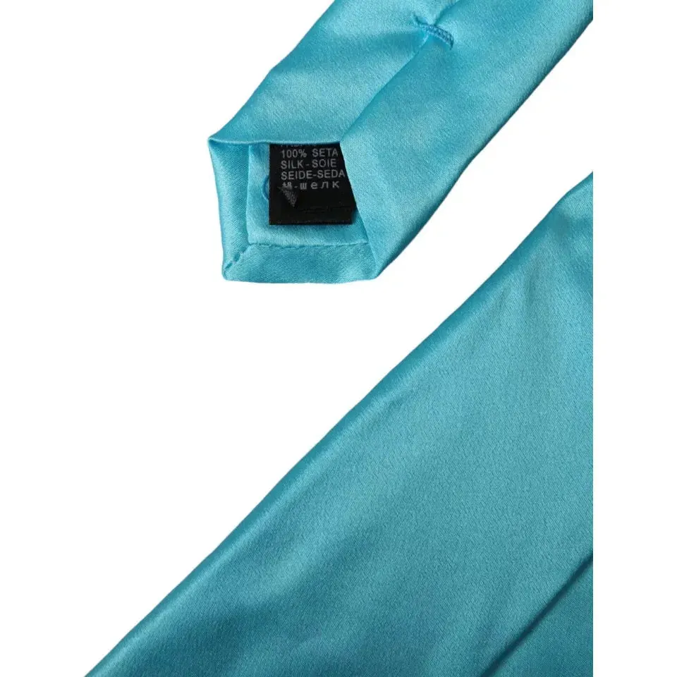 Dolce & Gabbana Light Blue Satin Silk Wide Adjustable Men Tie