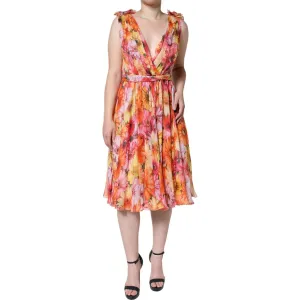 Dolce & Gabbana Multicolor Floral Sleeveless V-neck Midi Dress