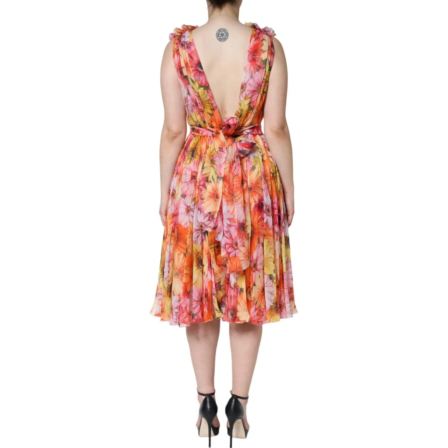 Dolce & Gabbana Multicolor Floral Sleeveless V-neck Midi Dress