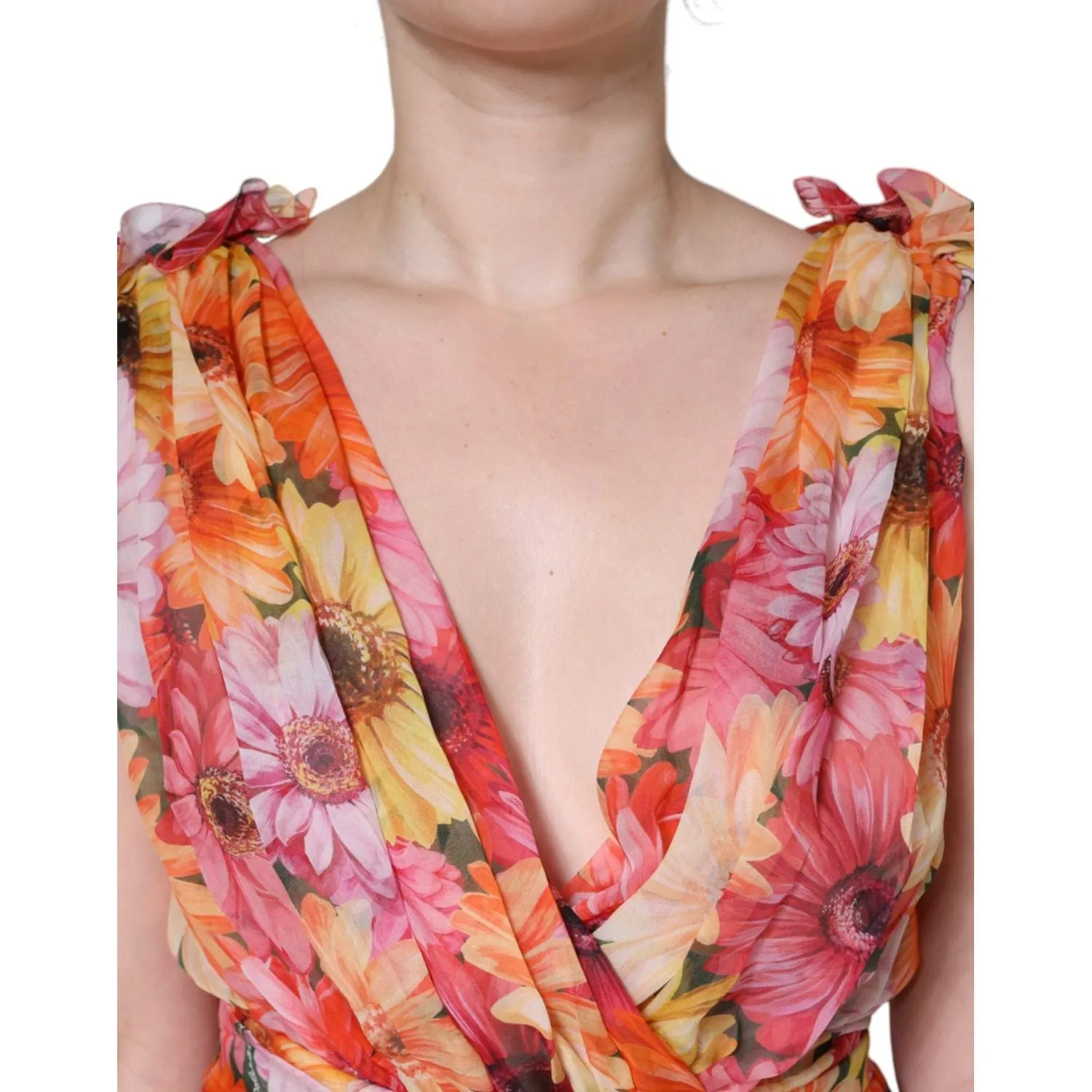 Dolce & Gabbana Multicolor Floral Sleeveless V-neck Midi Dress