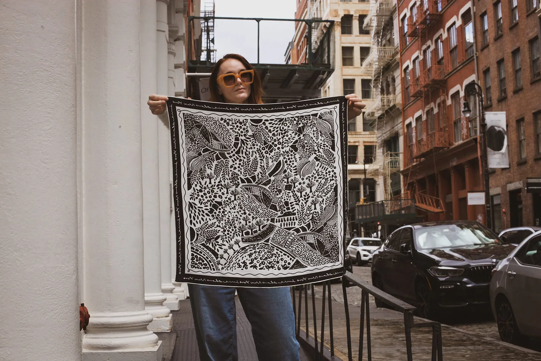 Double Sided Silk Scarf Of Black Garden