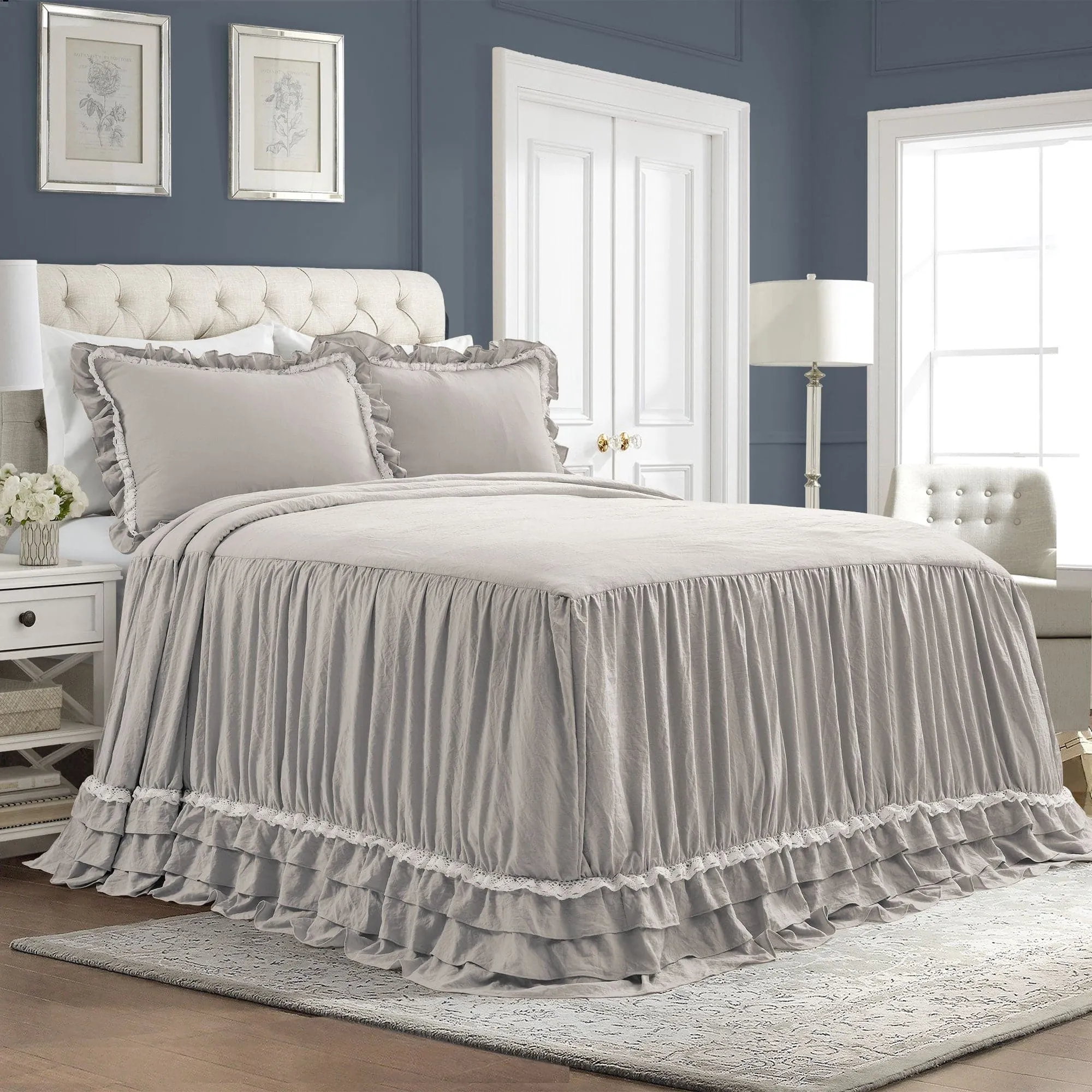 Ella Ruffle Lace 3 Piece Bedspread Set