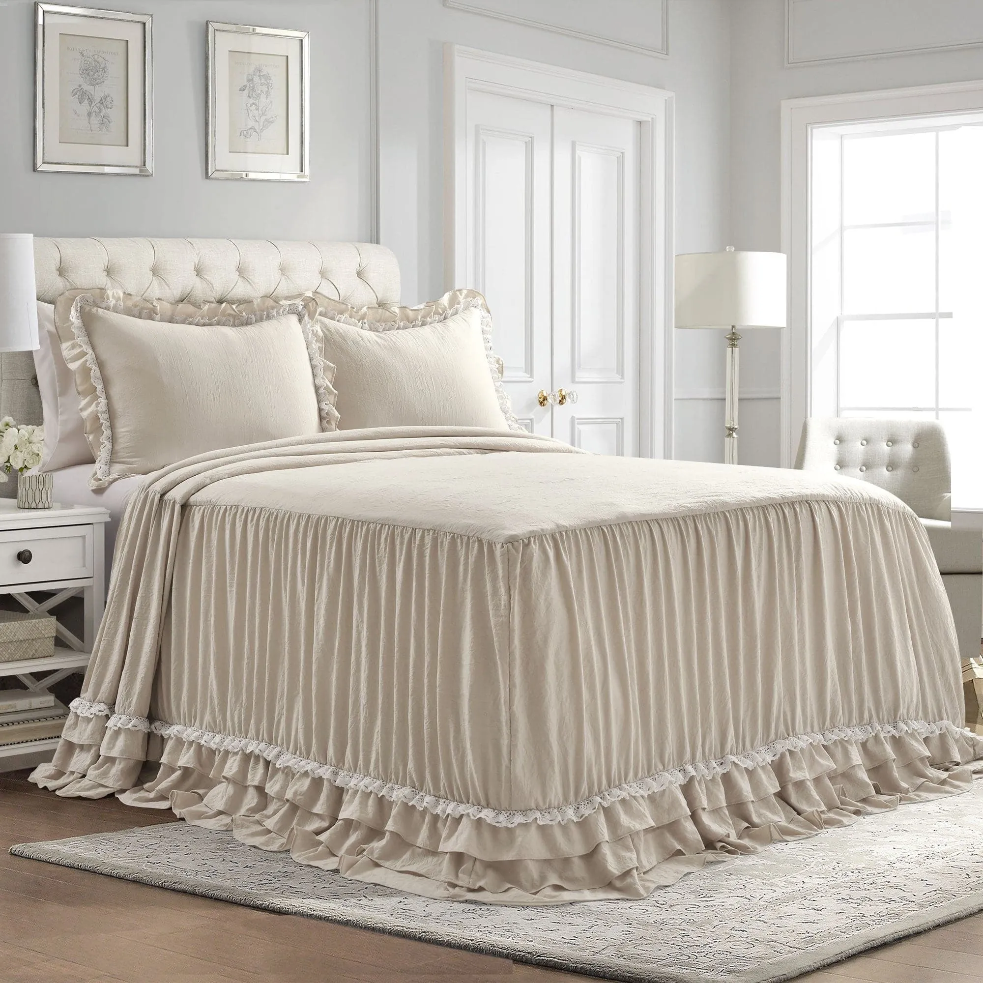 Ella Ruffle Lace 3 Piece Bedspread Set