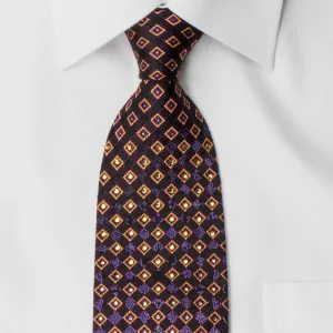 Elle Homme Men's Silk Rhinestone Tie Damask & Geometric On Purple Necktie