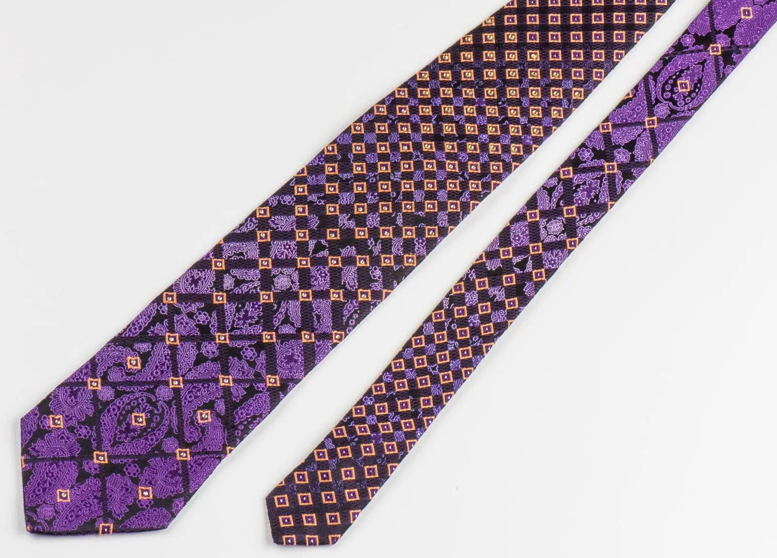 Elle Homme Men's Silk Rhinestone Tie Damask & Geometric On Purple Necktie