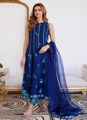 Elsyee Royal Blue Embroidered Raw Silk Shirt With Dupatta