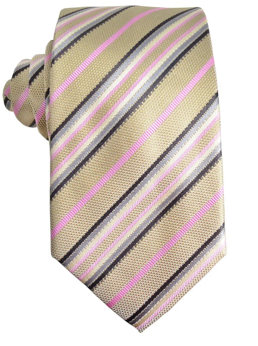 Extra Long Gold and Pink Striped Silk Tie