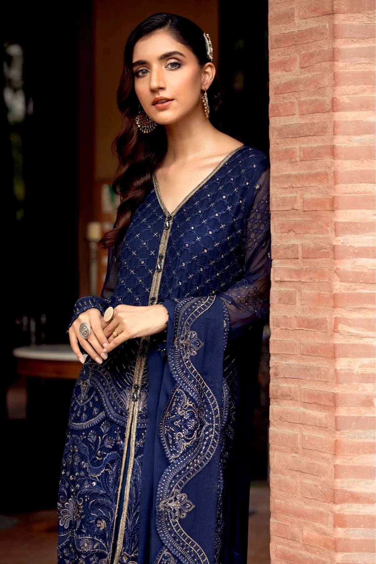 Farasha Embroidered Chiffon Collection – Prussian