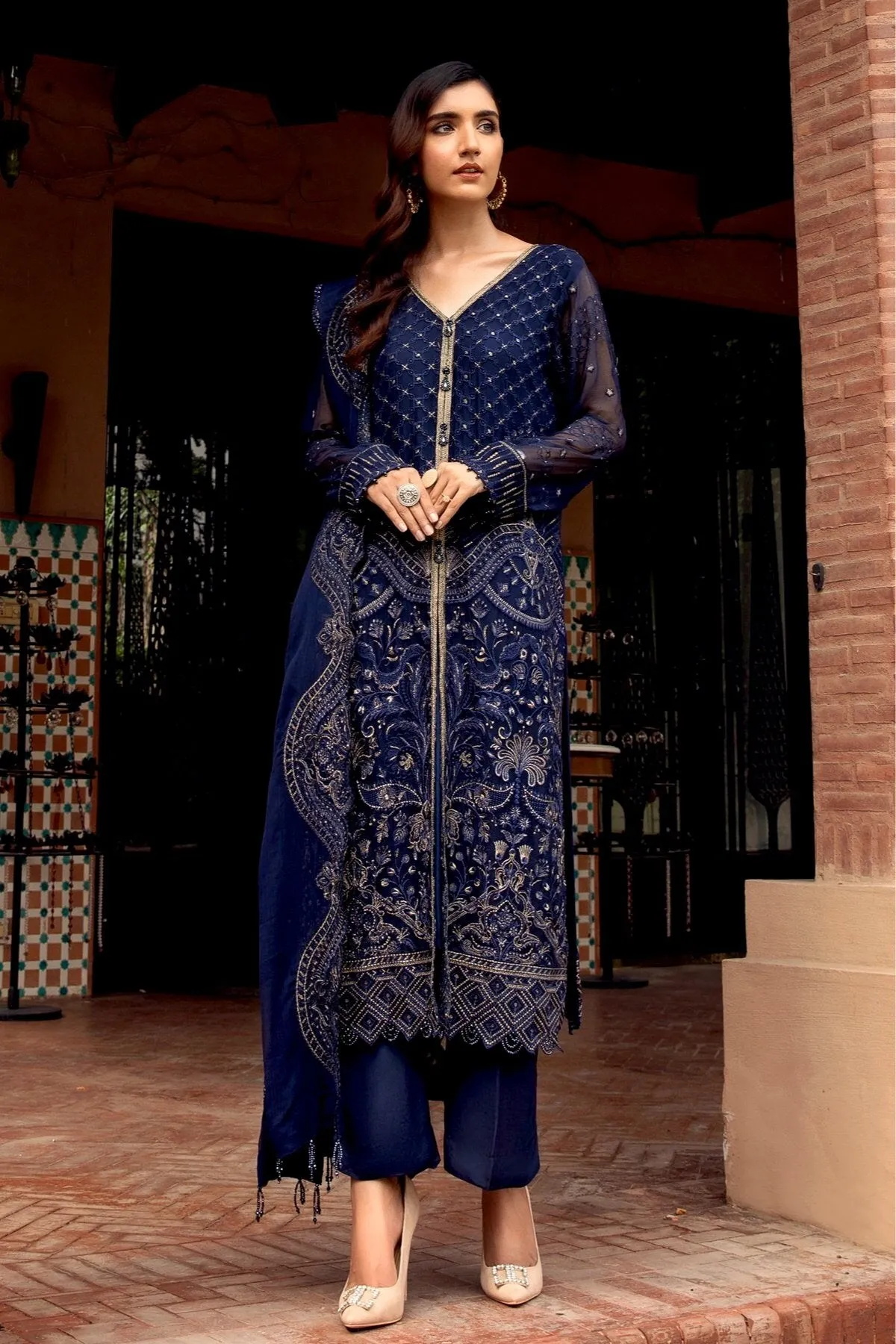 Farasha Embroidered Chiffon Collection – Prussian