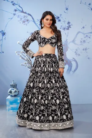 Flaunting Black Embellished Italian Silk Skirt Set