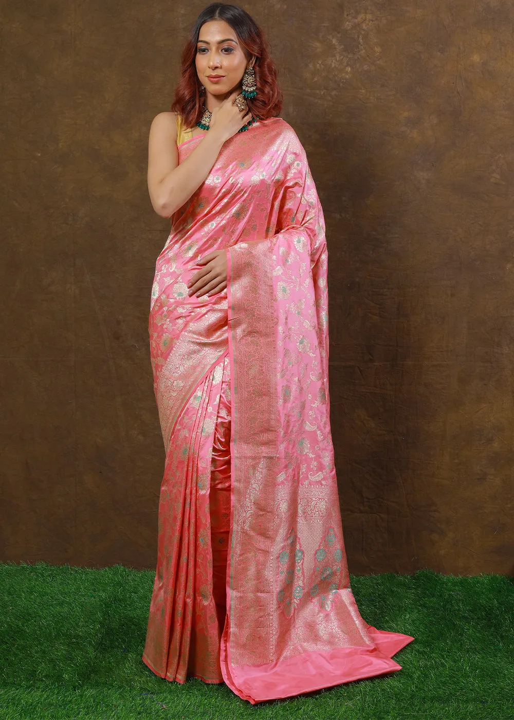 French Pink Hand Woven Pure Katan Silk Saree