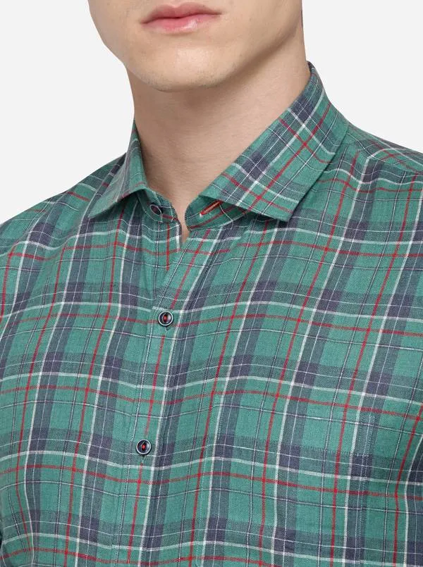 Green & Blue Checked Regular Fit Formal Shirt | JadeBlue