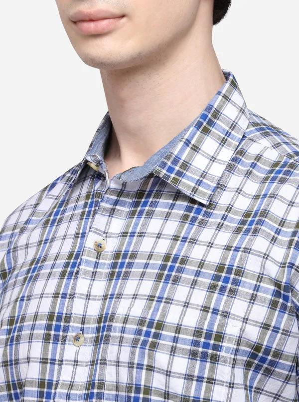 Green & Blue Slim Fit Checked Casual Shirt | Greenfibre