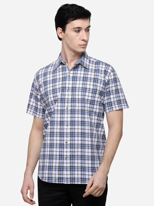 Green & Blue Slim Fit Checked Casual Shirt | Greenfibre