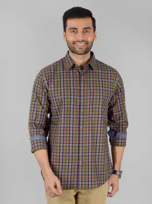 Green and Blue Checked Slim Fit Casual Shirt | Greenfibre