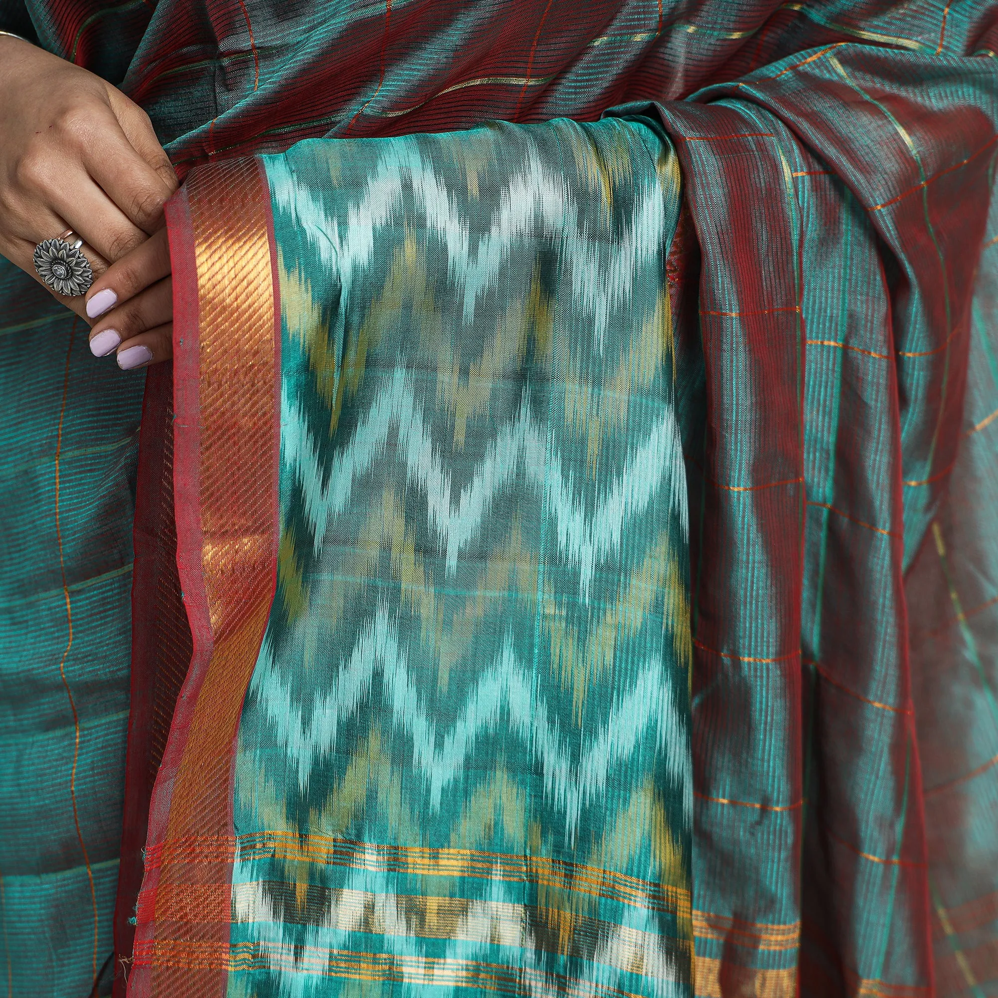 Green - Mangalagiri Handloom Silk-Cotton Zari Checks Saree