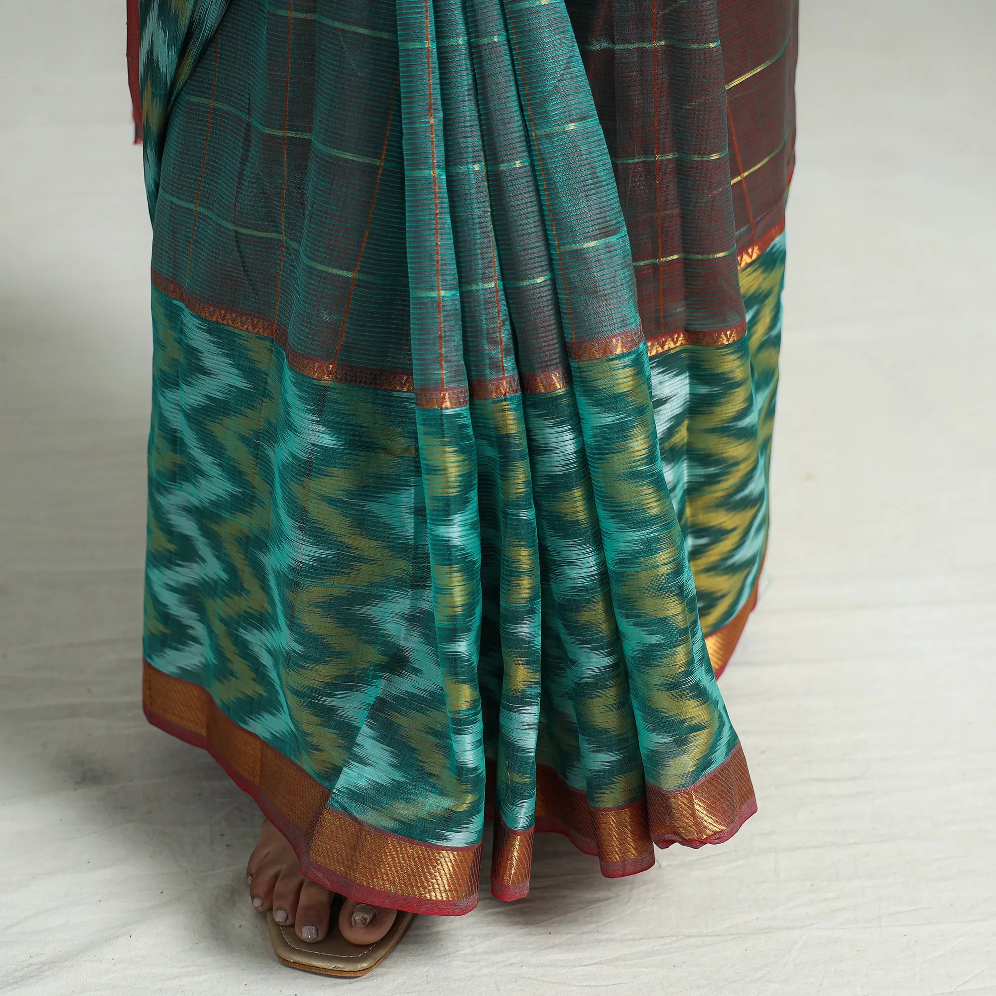 Green - Mangalagiri Handloom Silk-Cotton Zari Checks Saree