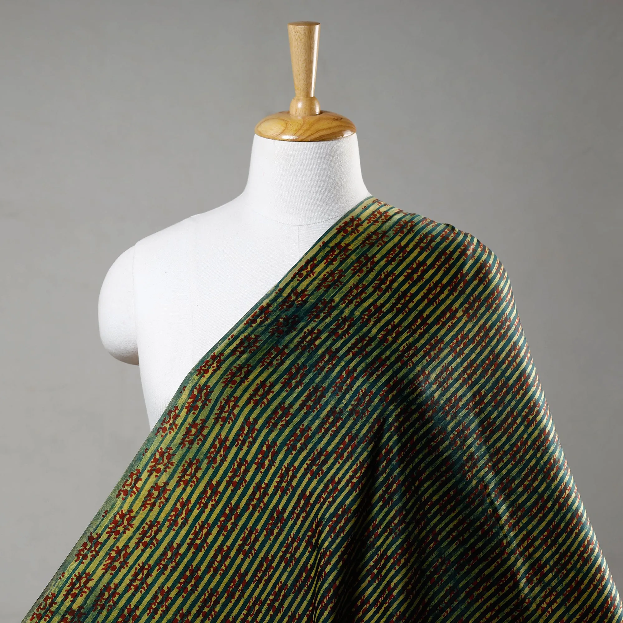 Green - Special Modal Silk Vanaspati Hand Block Printed Fabric