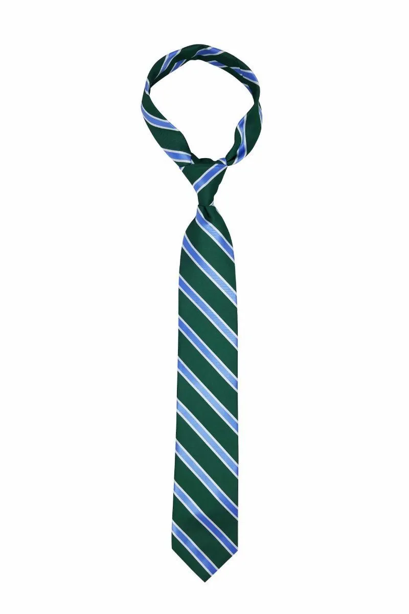 Green with Blue White Stripes Traditional Tie