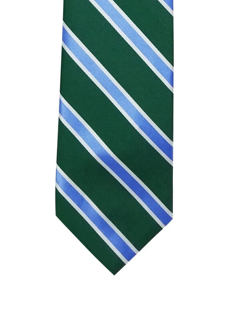 Green with Blue White Stripes Traditional Tie