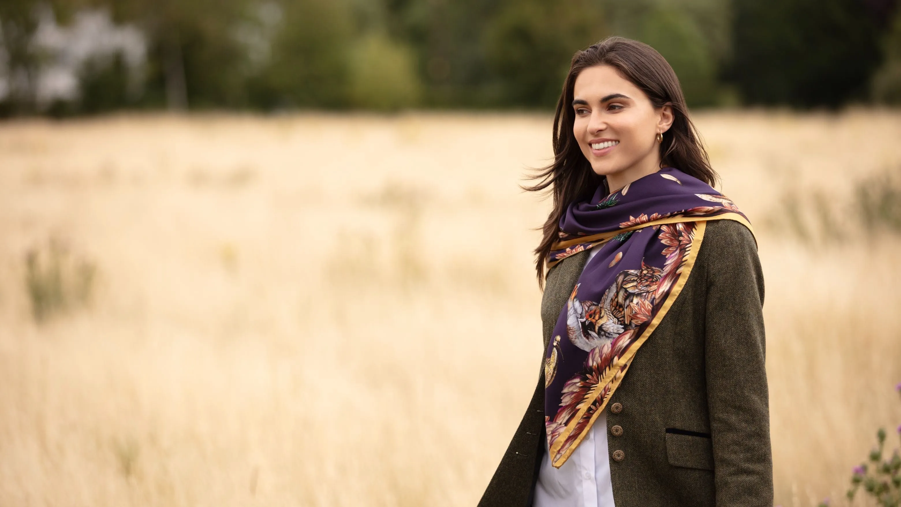 Grouse Misconduct Aubergine & Gold Large Square Silk Scarf